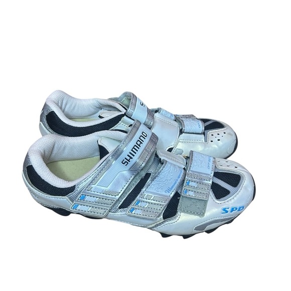 Shimano SPD Clip-In Cycling Shoes Women’s 41 Silver Black Velcro Road Bike - Picture 1 of 12